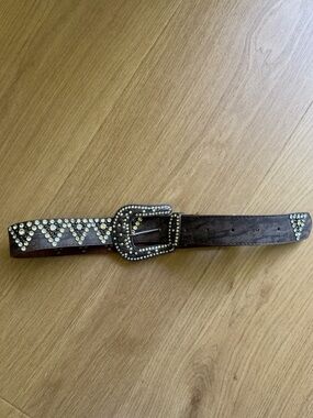 Shyanne Brown Leather Studded Western Belt with Clear Rhinestones